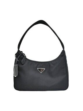 Prada Re-Nylon Black Silver Nylon Shoulder Bag